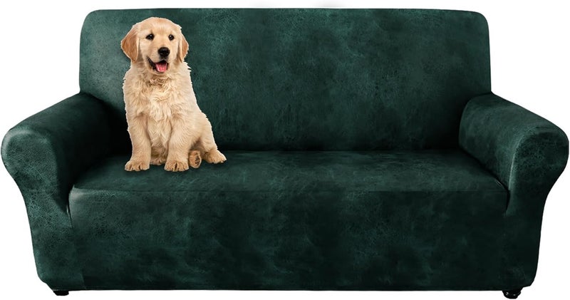 molasofa Loveseat Covers - Couch Cover for Leather Couches, Soft and Washable Loveseat Covers with Leather-Like Quality. Non-Pilling, Non-Slip 1-Piece Couch Cover for Pets and Kids (02 Dark Green) - Image 1